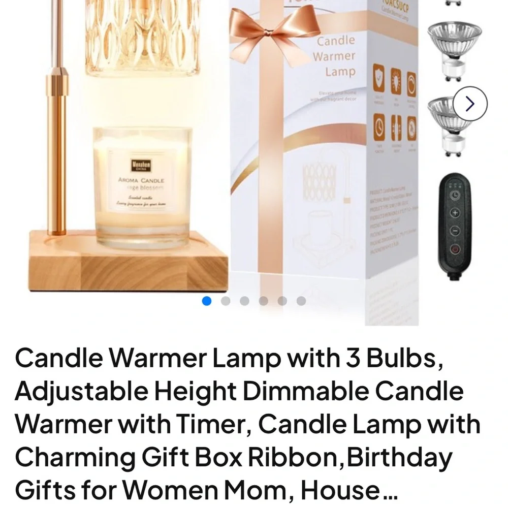 Toacsucp Candle Warmer Lamp in Gold with Wooden Base